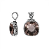 Handmade Smokey Quartz cushion pendant in sterling silver with Balinese artistry.